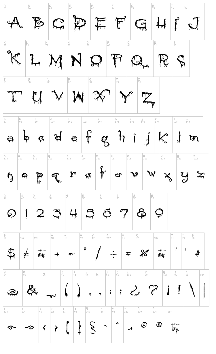 Pyrite Crypt font map